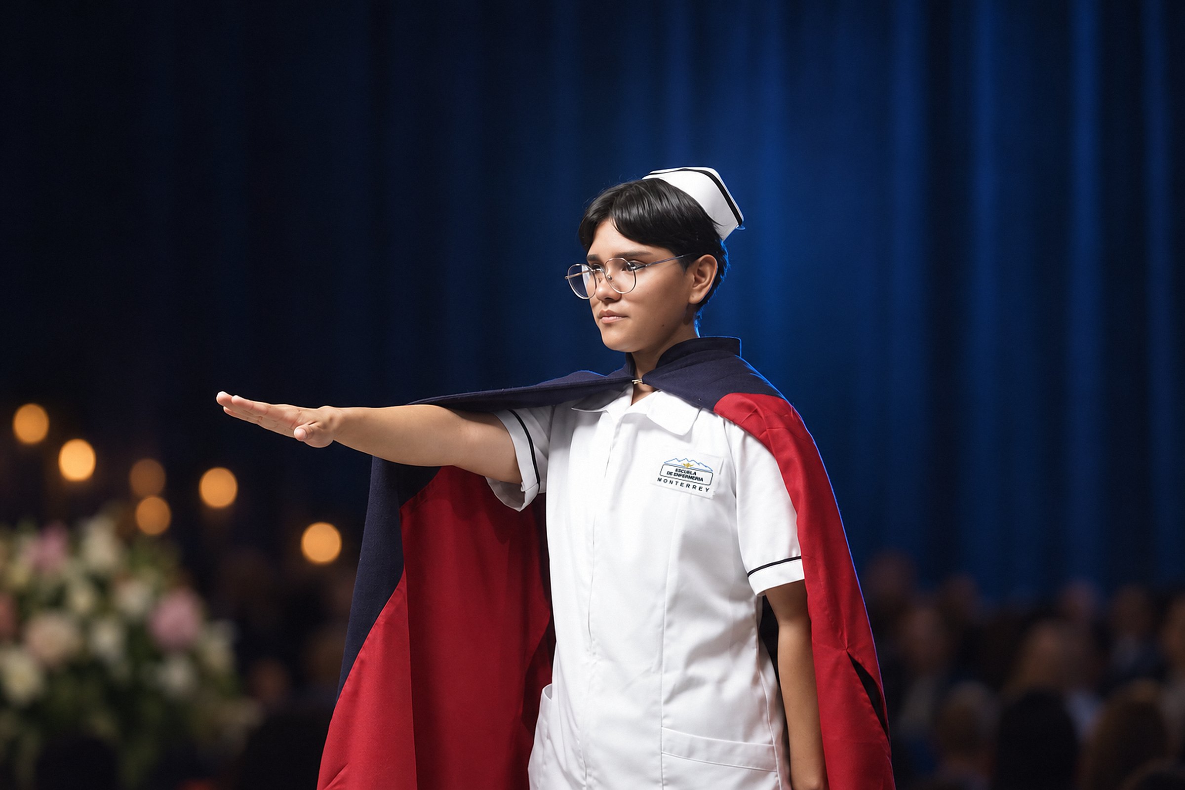 Alumna de Enfermería con capa y cofia, en la ceremonia de juramento